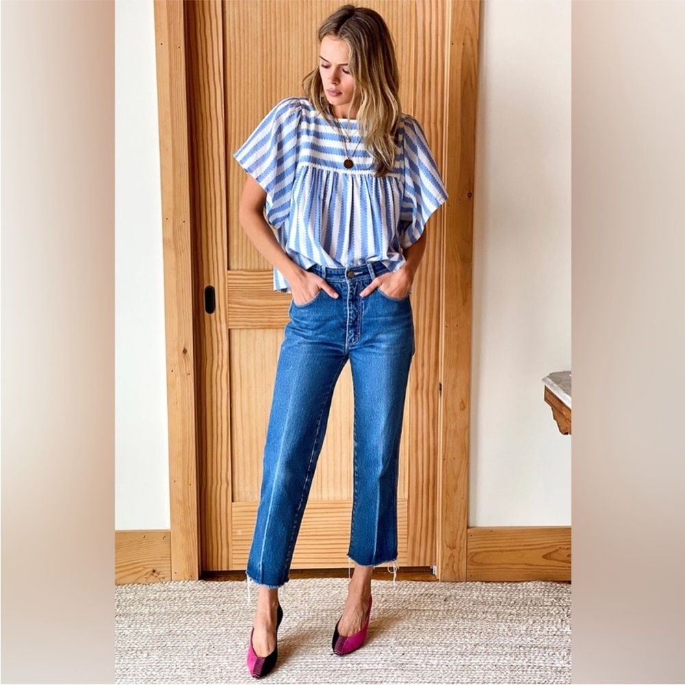 Emerson Fry Blouse Basalie Short Sleeve in Blue Striped - Picture 4 of 8